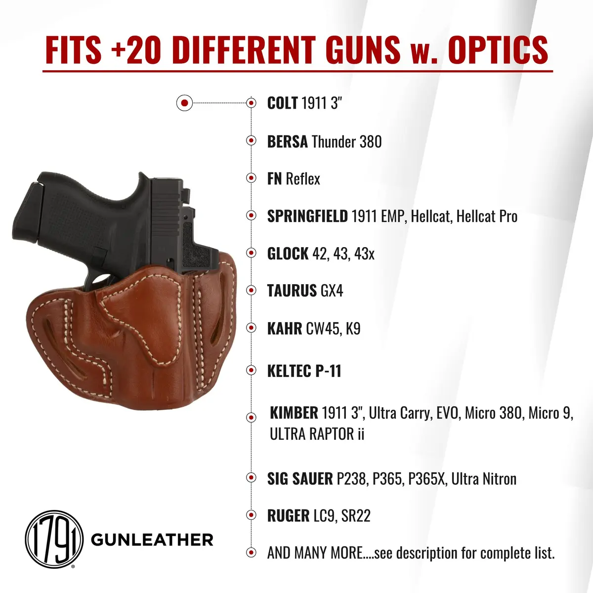 1791 GUNLEATHER Optic Ready Holster Fits Glock 43X, 43, 48 | Concealed & Durable Leather Carry - view 3