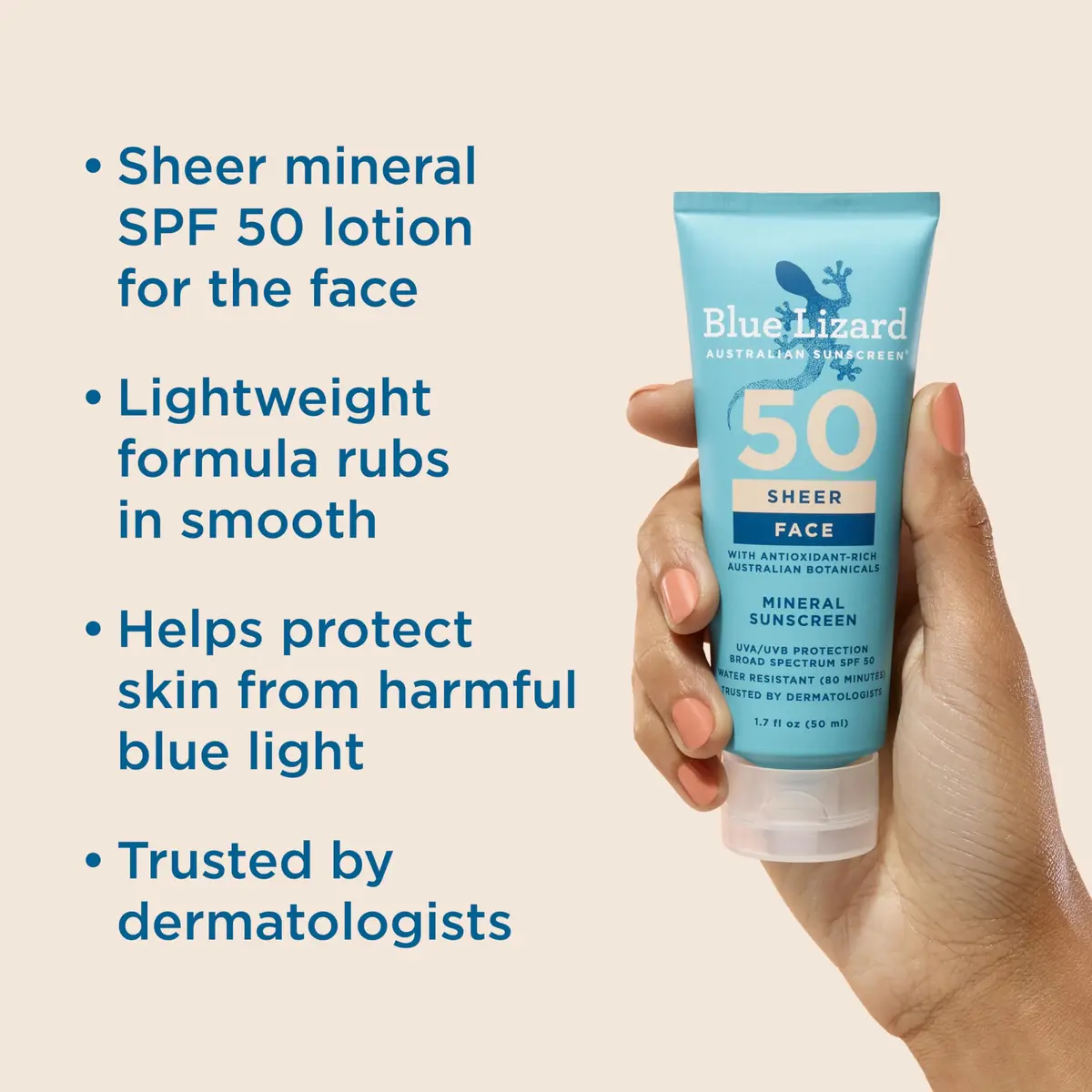 Blue Lizard Sheer Face Mineral SPF 50 Sunscreen Lotion, 1.7 fl oz | Blue Light & UVB Protection, Nourishes & Hydrates - view 2