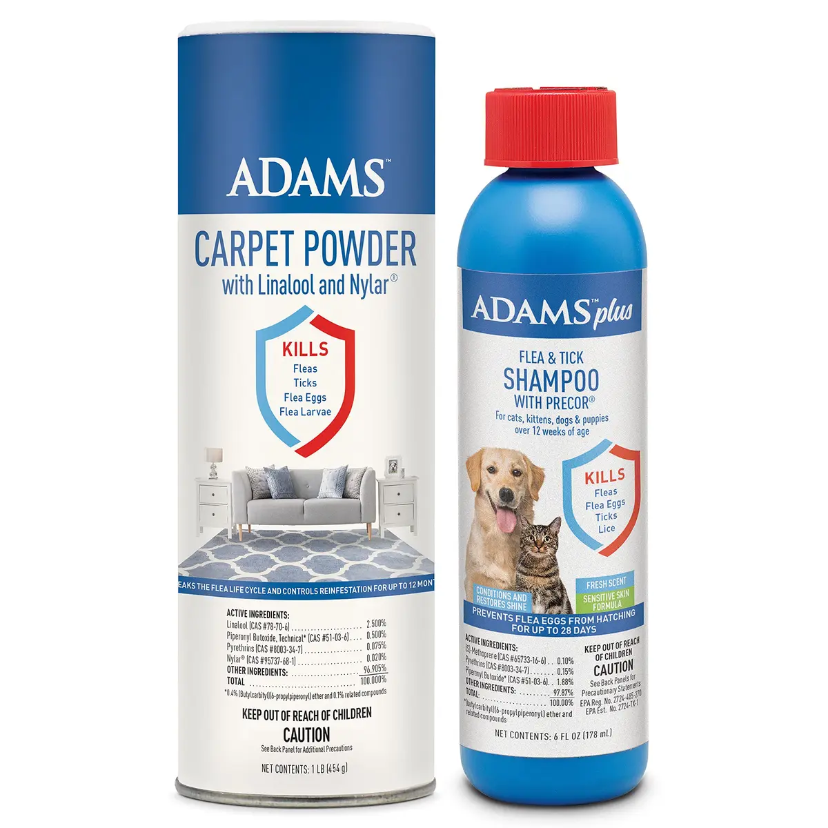ADAMS Carpet Powder & Shampoo Bundle | Flea & Tick Control for Cats & Dogs, 16oz (473ml) | Long-Lasting Flea Cycle Breaker - main product image