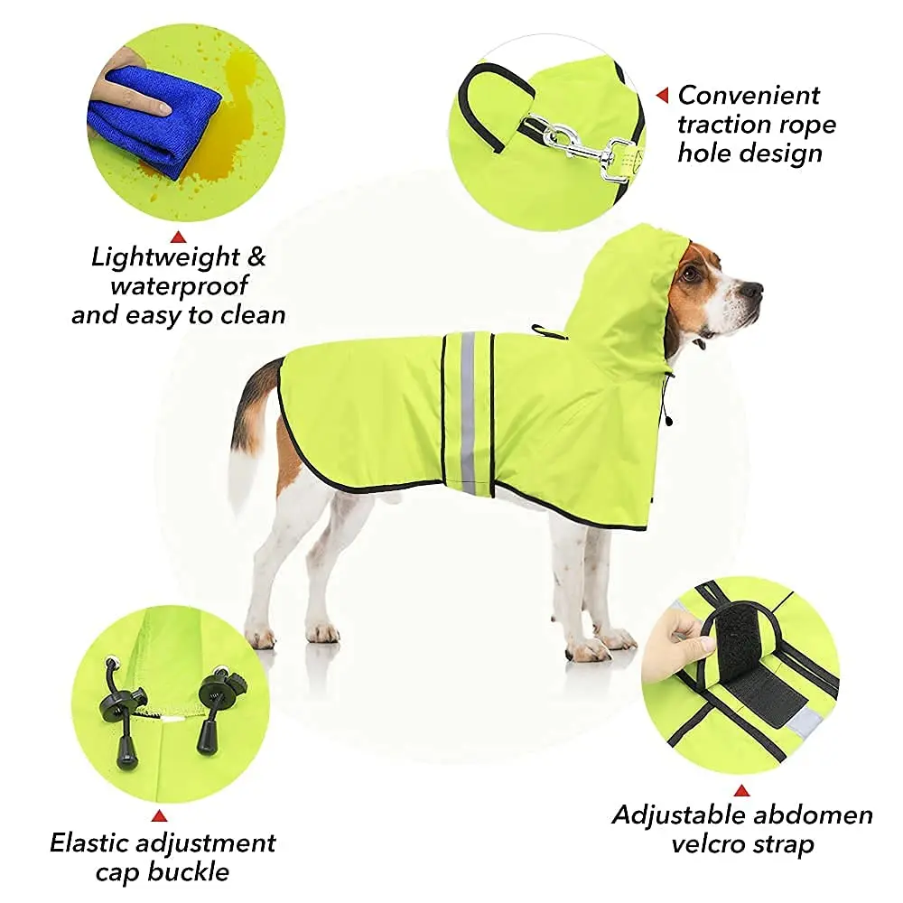 Ezierfy Dog Raincoat - Reflective Pet Rain Jacket for Dogs, Adjustable Hooded Raincoat, Small to X-Large Dogs, Neon Green | Waterproof & Safe - view 2