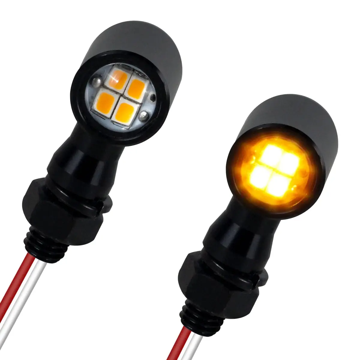 QUASCO Mini LED Turn Signal Lights with 8mm Mount, Amber Light, 12V DC | Universal Motorcycle Indicators - main product image