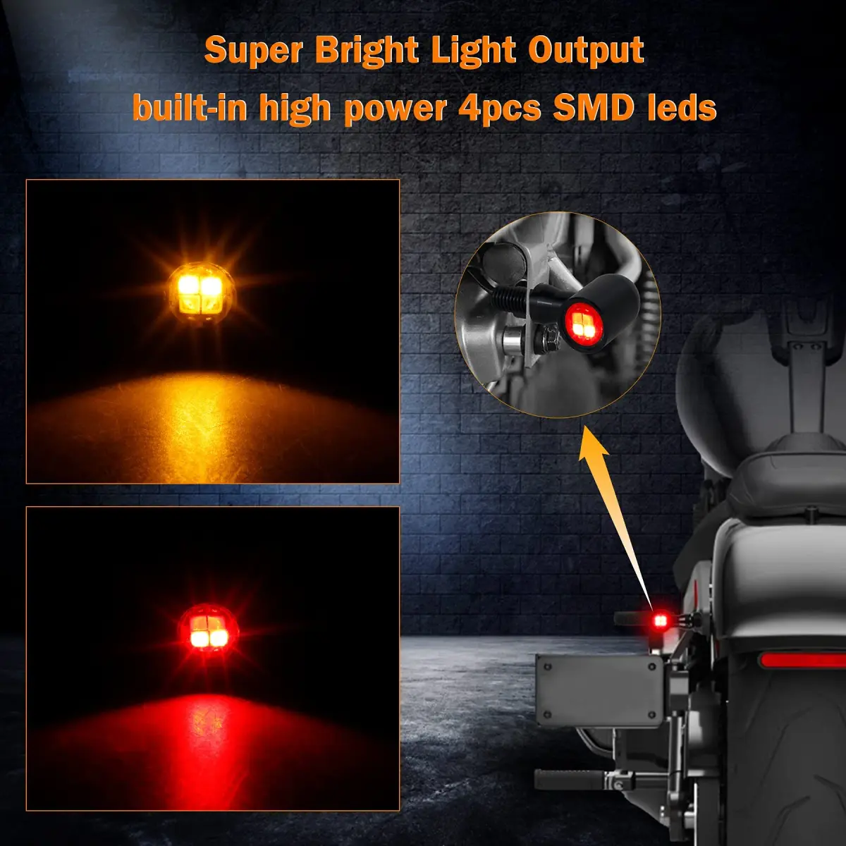 QUASCO Mini LED Motorcycle Turn Signals Brake Tail Light Pair | Universal 12V DC Rear Fitment - view 2