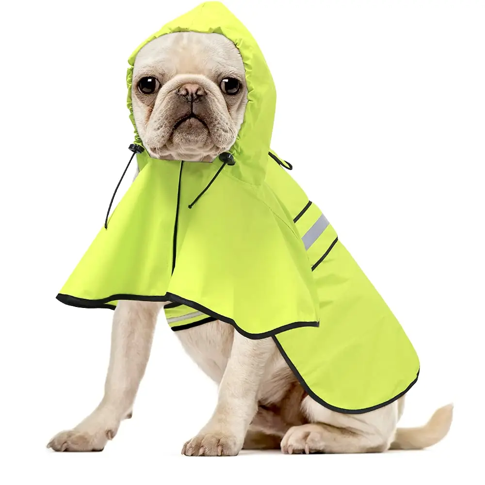 Ezierfy Waterproof Dog Rain Coat - Adjustable Hooded Pet Rain Jacket Neon Green | Reflective Lightweight - main product image