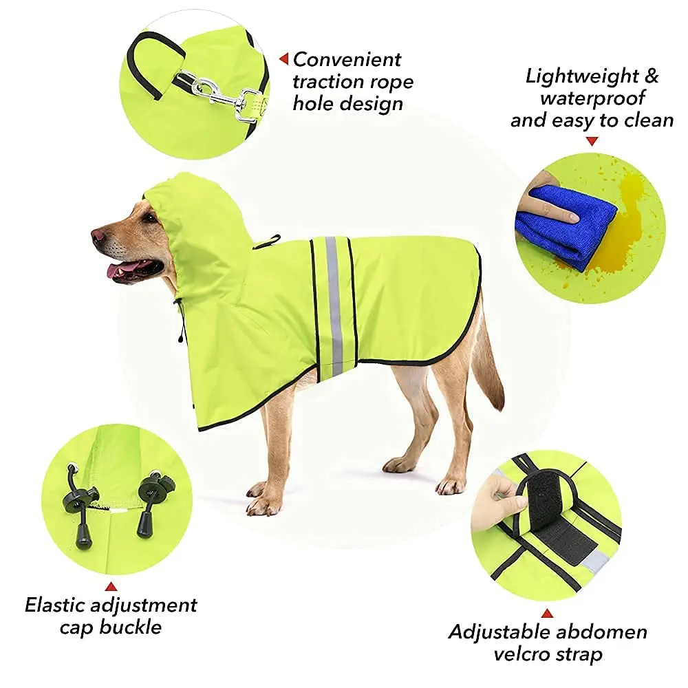 Ezierfy Waterproof Dog Rain Coat - Adjustable Hooded Pet Rain Jacket Neon Green | Reflective Lightweight - view 5