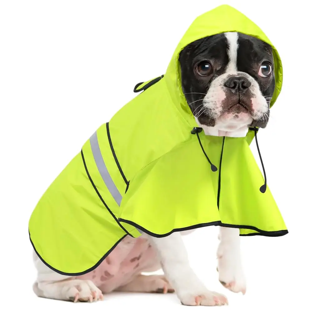 Ezierfy Waterproof Dog Rain Coat - Adjustable Hooded Pet Rain Jacket Neon Green | Reflective Lightweight - view 2