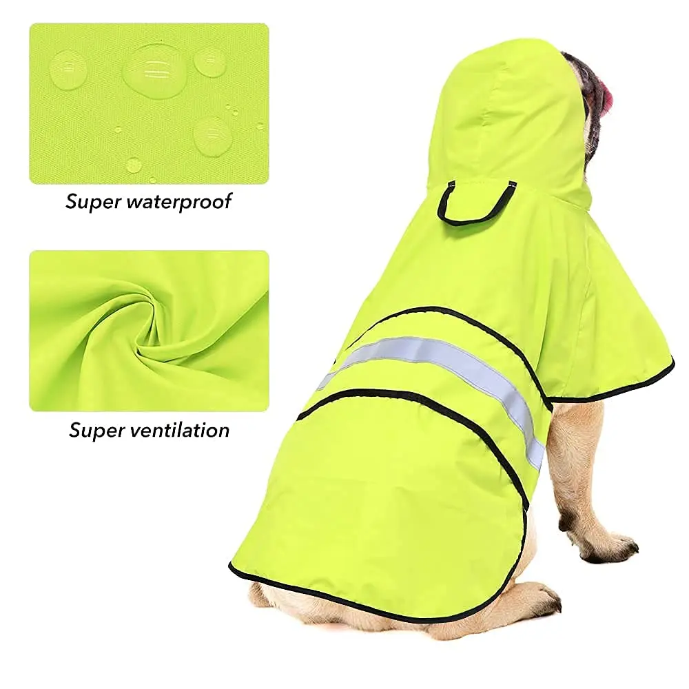 Ezierfy Waterproof Dog Rain Coat - Adjustable Hooded Pet Rain Jacket Neon Green | Reflective Lightweight - view 3