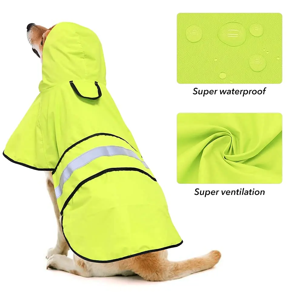 Ezierfy Waterproof Raincoats for Dogs - Adjustable Pet Raincoat Jacket, Lightweight Dog Hooded Rain Coat Waterproof Rain Poncho for Small to X-Large Dogs (Neon Green, Large) - view 6