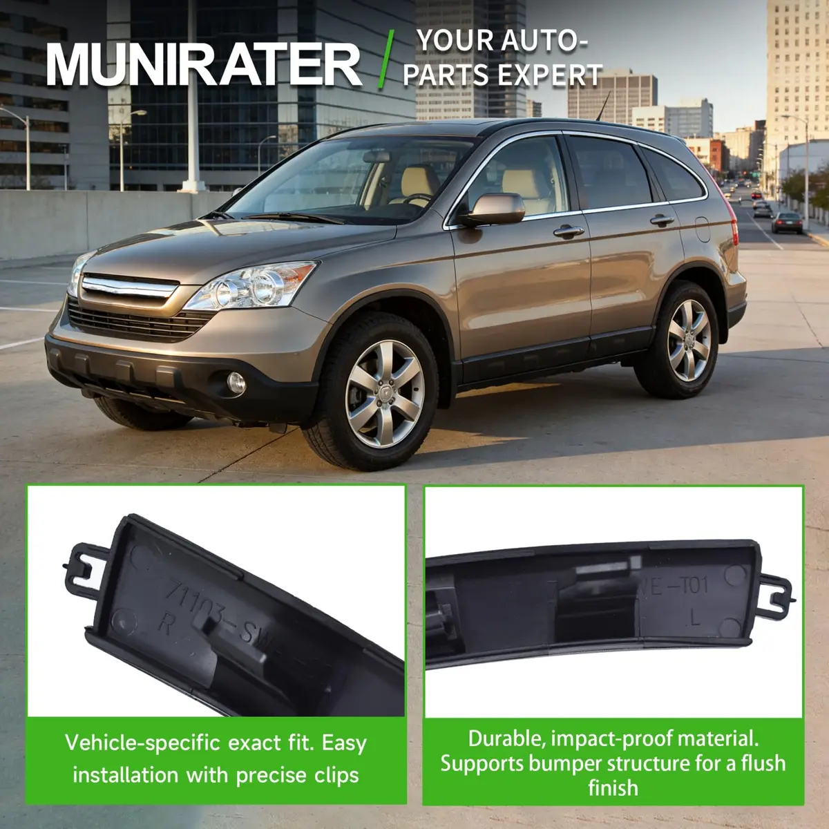 munirater Front & Rear Bumper Filler Set for 2007-2011 CR-V | Primed, Durable Plastic - view 8