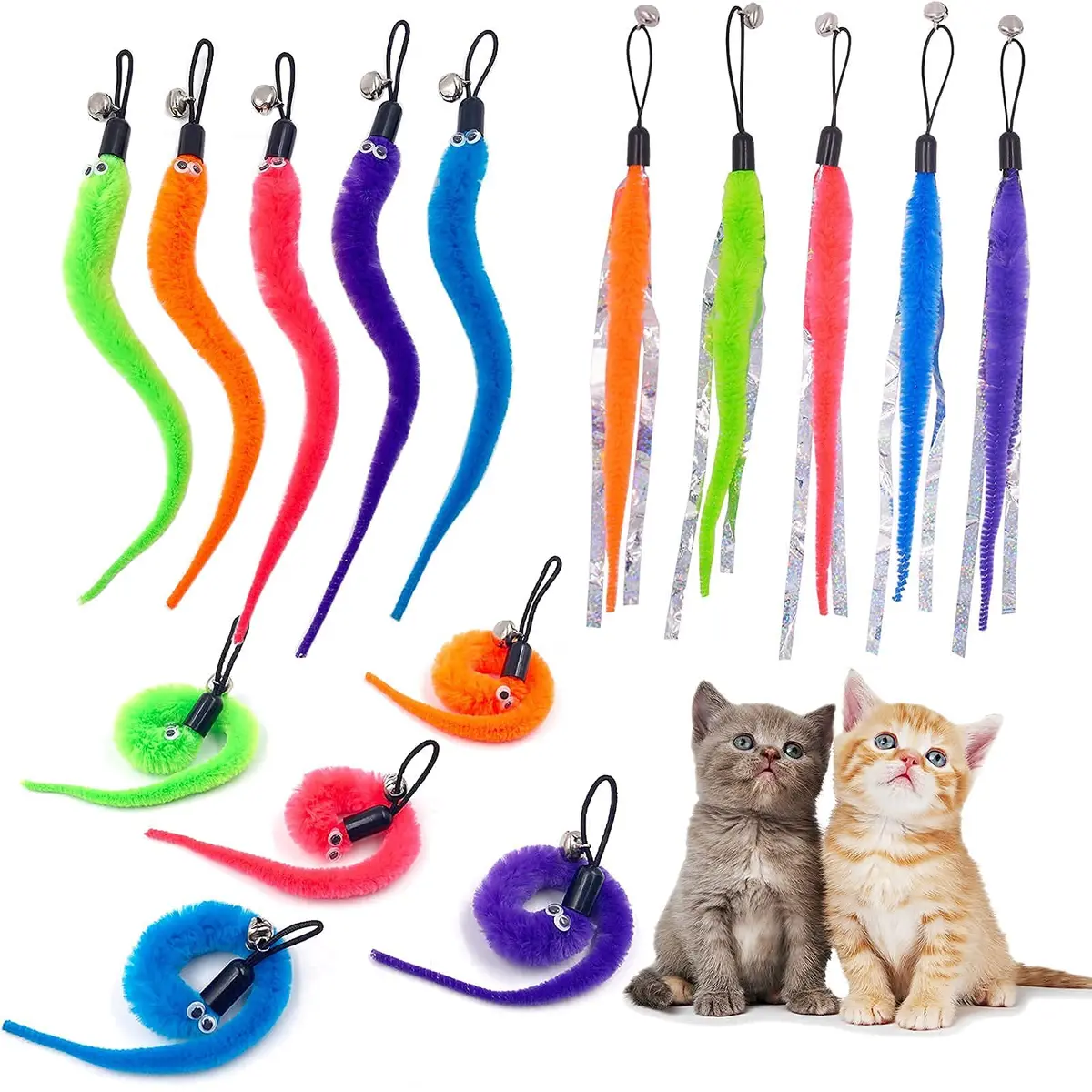 TIENAILING Cat Toy Worm Refills | 15 Pieces Interactive Cat Wand Attachments for Indoor Cats - view 3