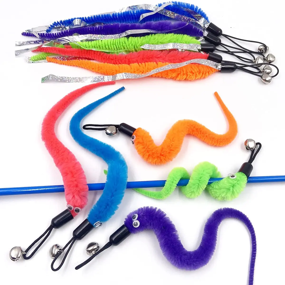 TIENAILING Cat Toy Worm Refills | 15 Pieces Interactive Cat Wand Attachments for Indoor Cats - view 4