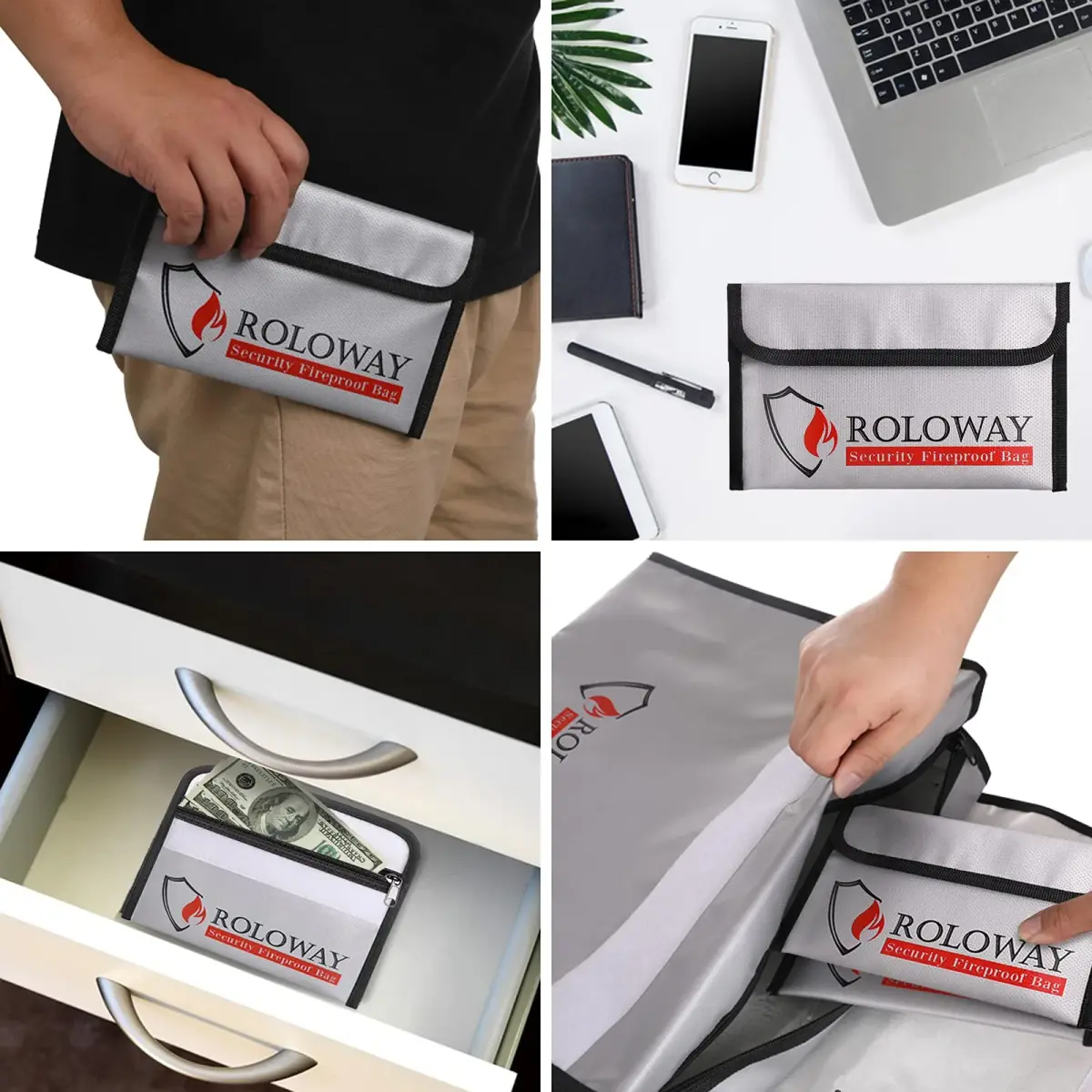 ROLOWAY Small Fireproof Bag 13cm x 20cm (5 x 8 inches) | Dual-Layer Fiberglass & Silicone Protection - view 6