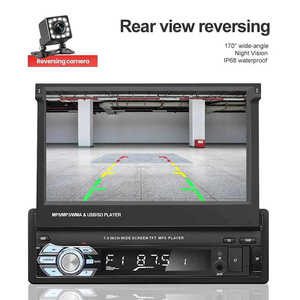 NHOPEEW Bluetooth Car Stereo 7 Inch Retractable Touchscreen with Backup Camera Support Mirror Link - view 6