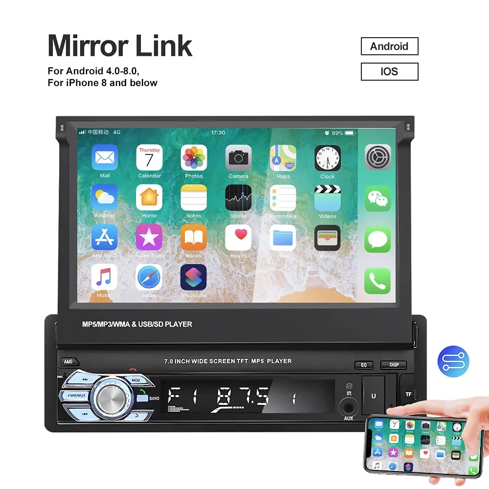 NHOPEEW Bluetooth Car Stereo 7 Inch Retractable Touchscreen with Backup Camera Support Mirror Link - view 7