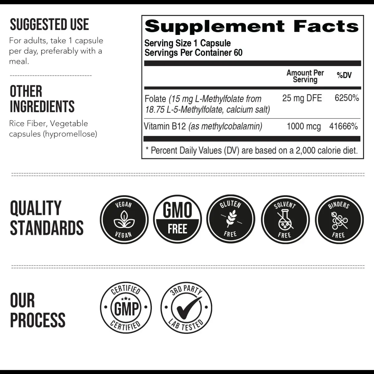 Triquetra Health L-Methylfolate 15mg Plus Methyl B12 Cofactor Capsules | Active Folate & B12 for Mood, Methylation, Cognition (60 Count) - view 6