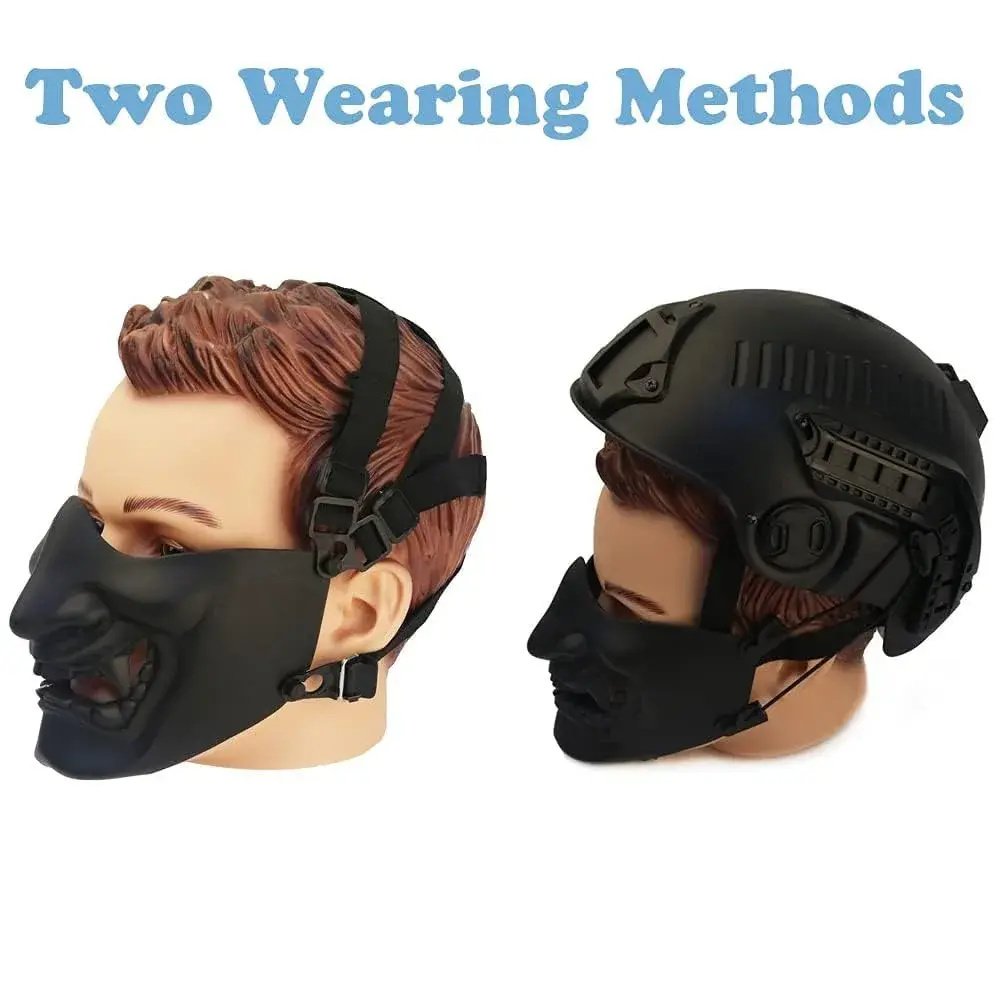 MTGHYARE Tactical Half Face Mask Black | Evil Demon Hannya Samurai Oni Airsoft Protective Mask for CS Game - view 5