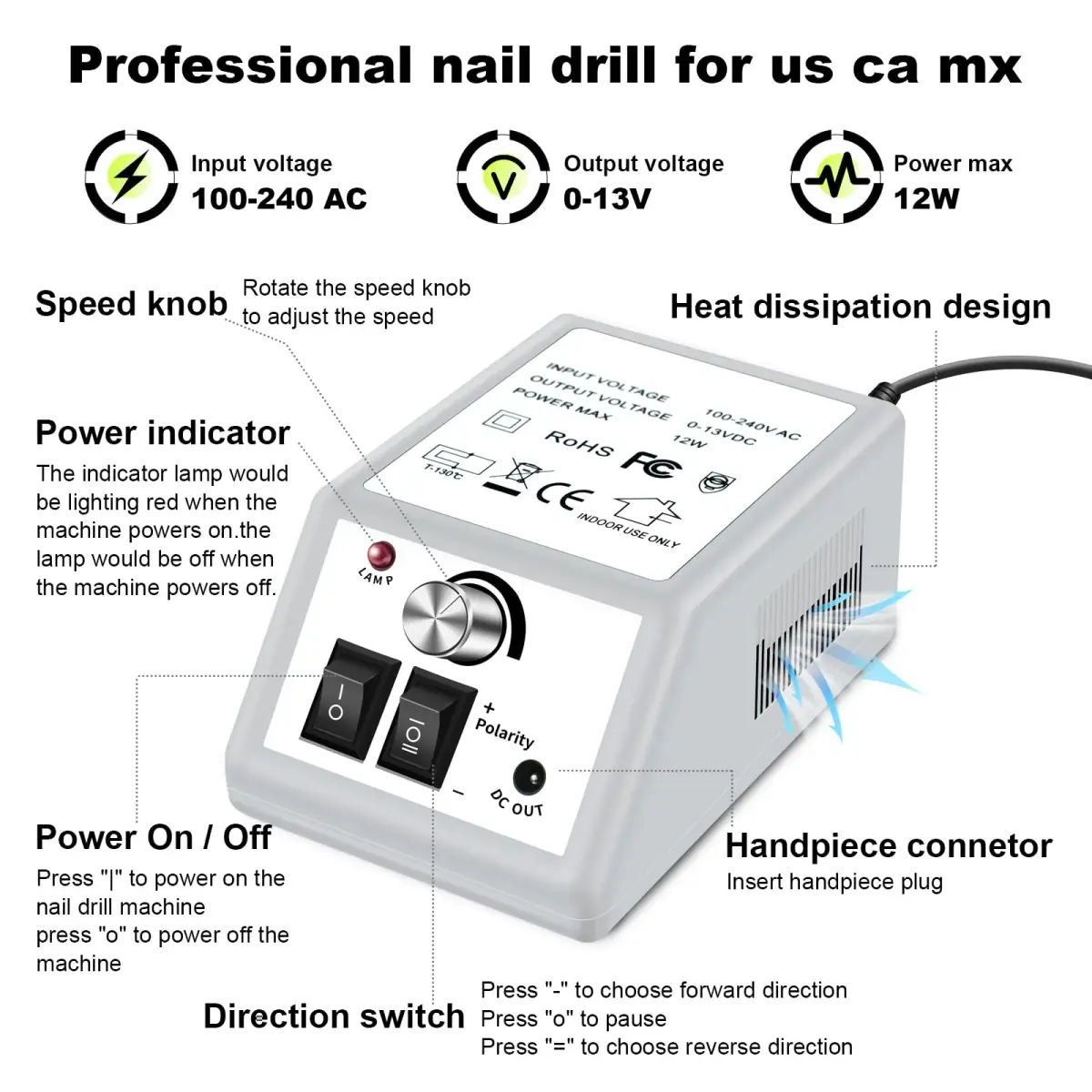 LAVAED Professional Electric Nail Drill Machine Kit 20000 RPM (165 Piece Set) | Low Noise Vibration for Acrylics & Pedicure - view 2