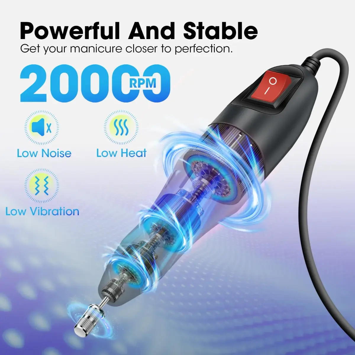 LAVAED Professional Electric Nail Drill Machine Kit 20000 RPM (165 Piece Set) | Low Noise Vibration for Acrylics & Pedicure - view 3