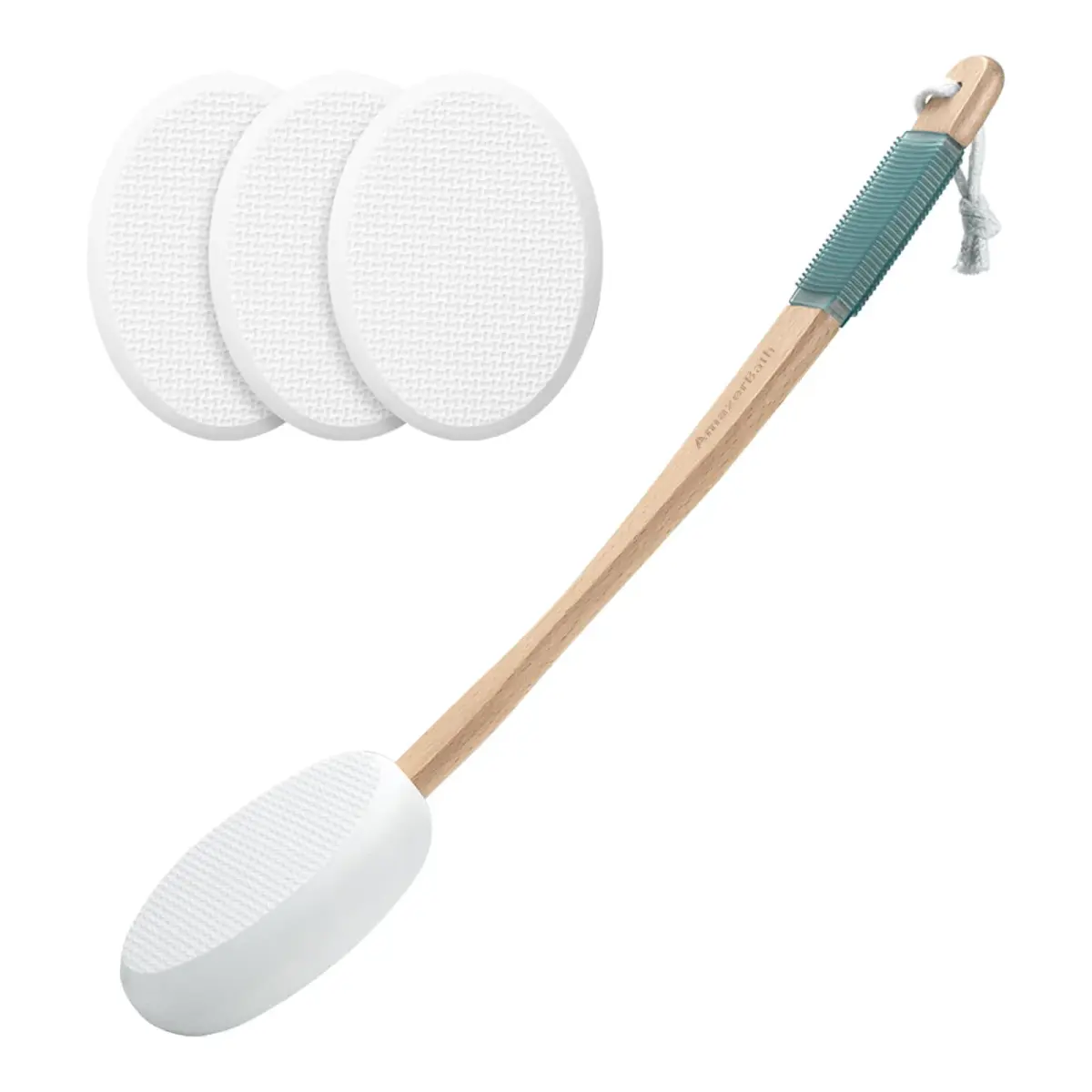 AmazerBath White Lotion Applicator with 4 Replacement Pads & 17" Curved Handle | Easy Back Lotion Application - main product image