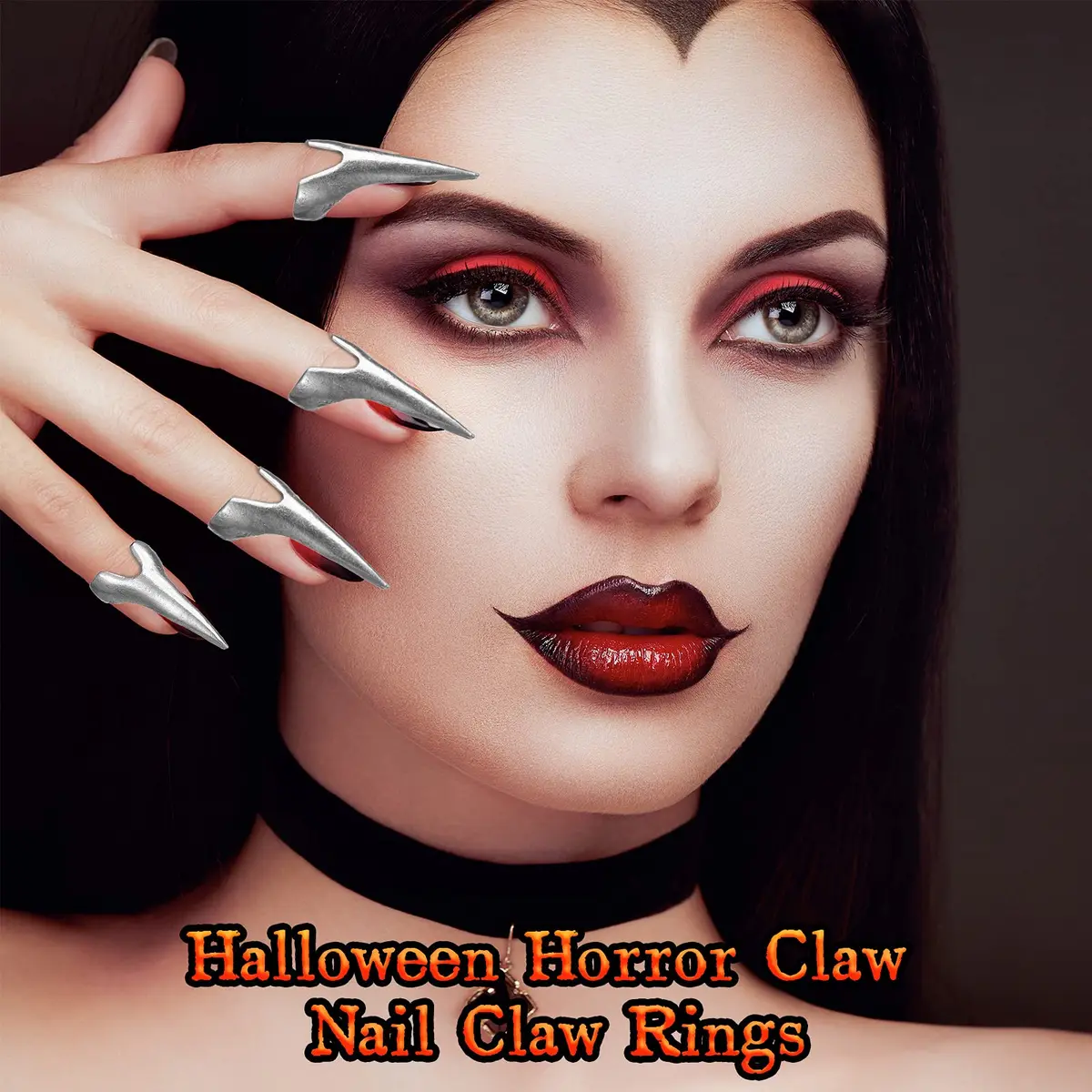 Hicarer 10 Pcs Metal Finger Claws Rings Full Finger Set Cosplay,Silver | Gothic Halloween Prop - view 4