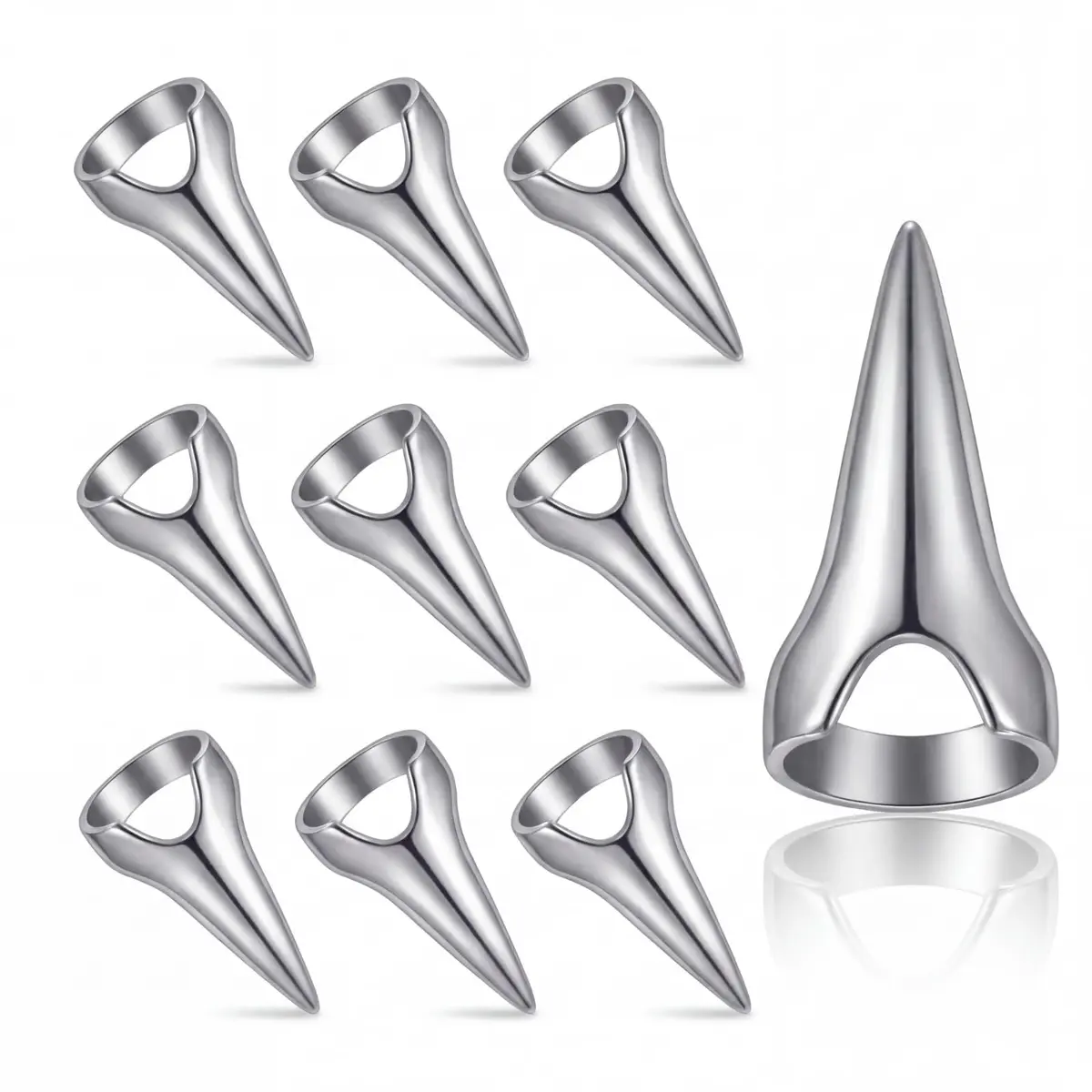 Hicarer 10 Pcs Metal Finger Claws Rings Full Finger Set Cosplay,Silver | Gothic Halloween Prop - main product image
