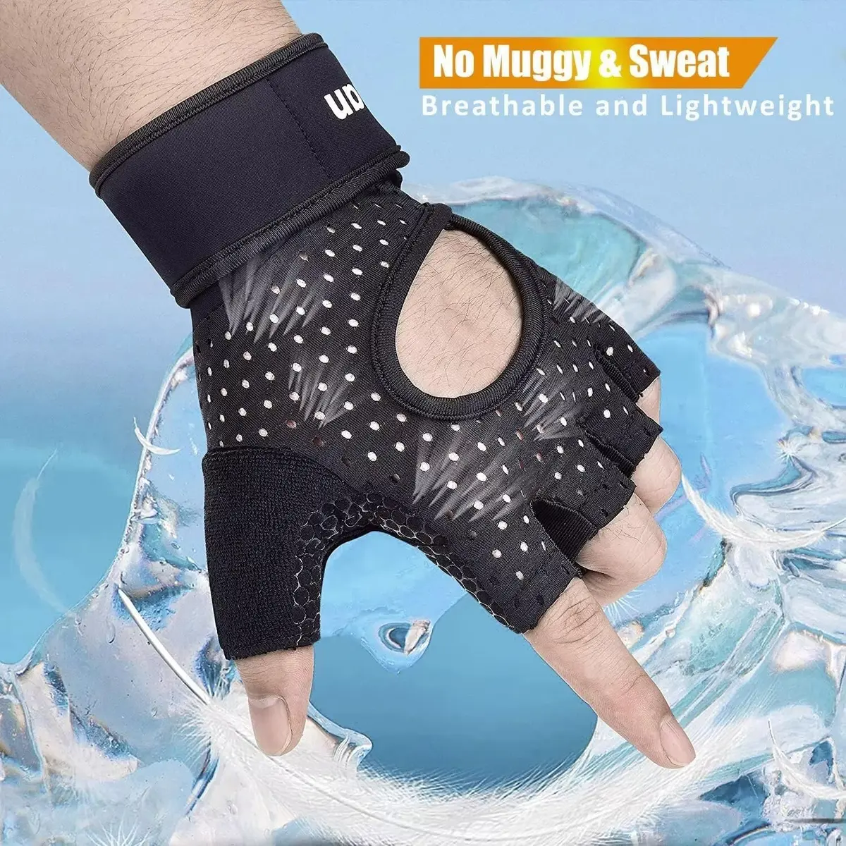 ihuan Breathable Weight Lifting Gloves Fingerless Workout Gym Gloves with Wrist Support Small Black | Enhanced Grip & Palm Protection - view 2