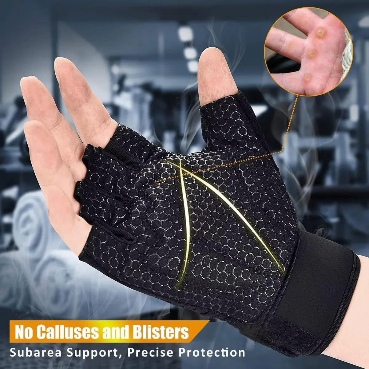 ihuan Breathable Weight Lifting Gloves Fingerless Workout Gym Gloves with Wrist Support Small Black | Enhanced Grip & Palm Protection - view 4