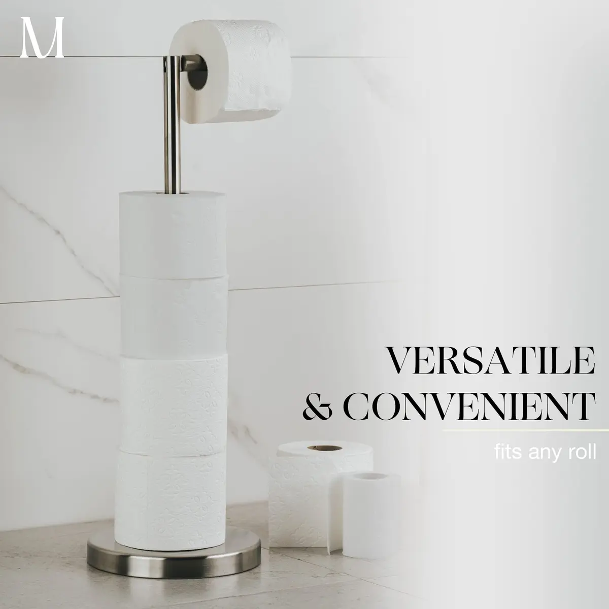 MARMOLUX ACC Free Standing Toilet Paper Holder Stand, Brushed Steel | Modern & Durable Bathroom Storage - view 4