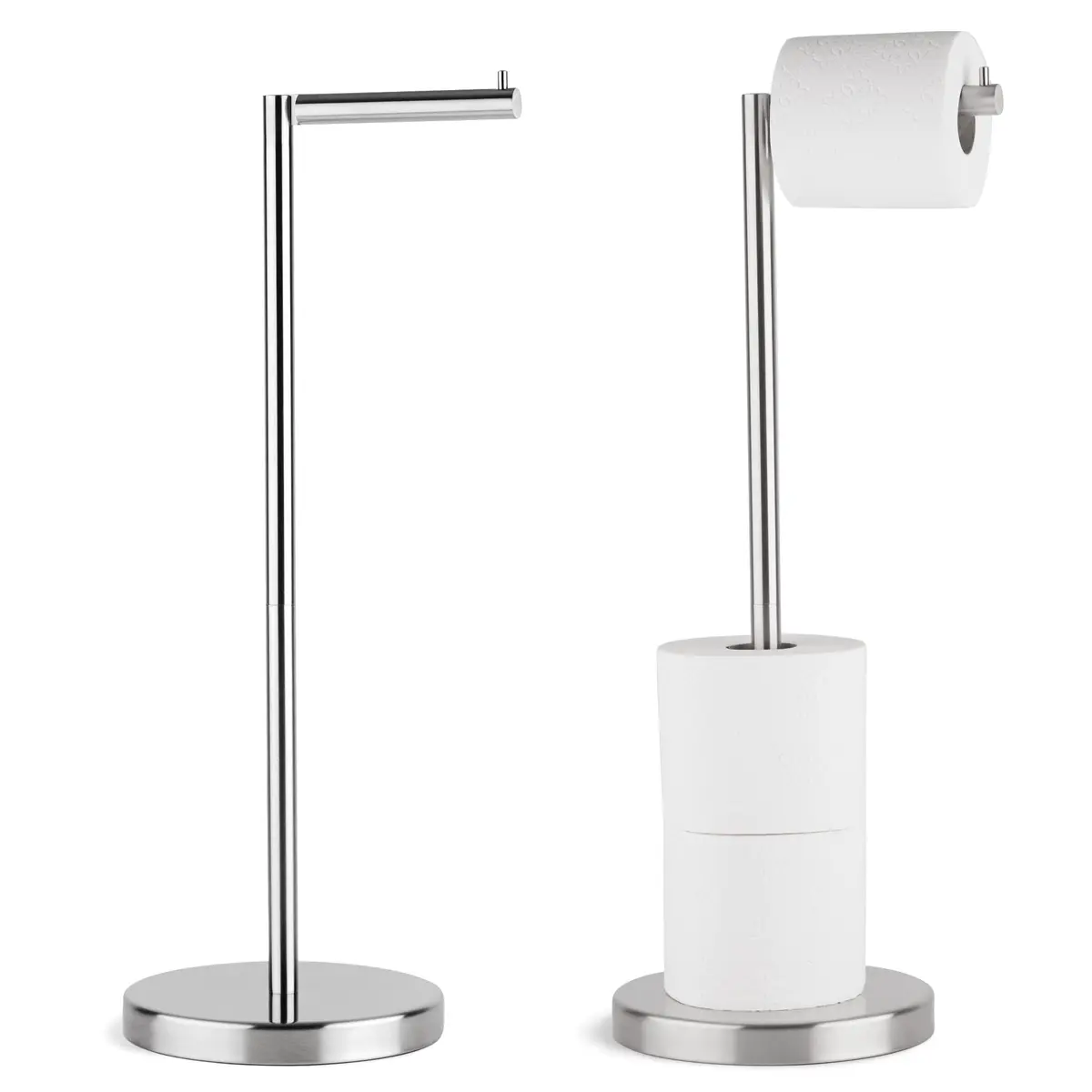 MARMOLUX ACC Free Standing Toilet Paper Holder Stand, Brushed Steel | Modern & Durable Bathroom Storage - main product image