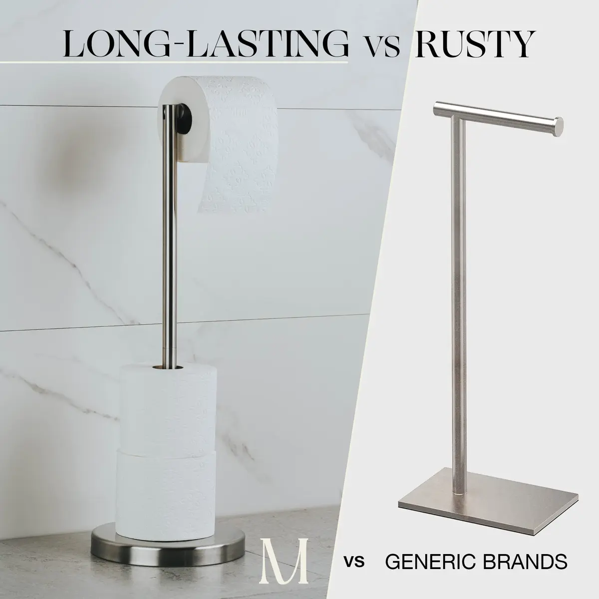 MARMOLUX ACC Free Standing Toilet Paper Holder Stand, Brushed Steel | Modern & Durable Bathroom Storage - view 7