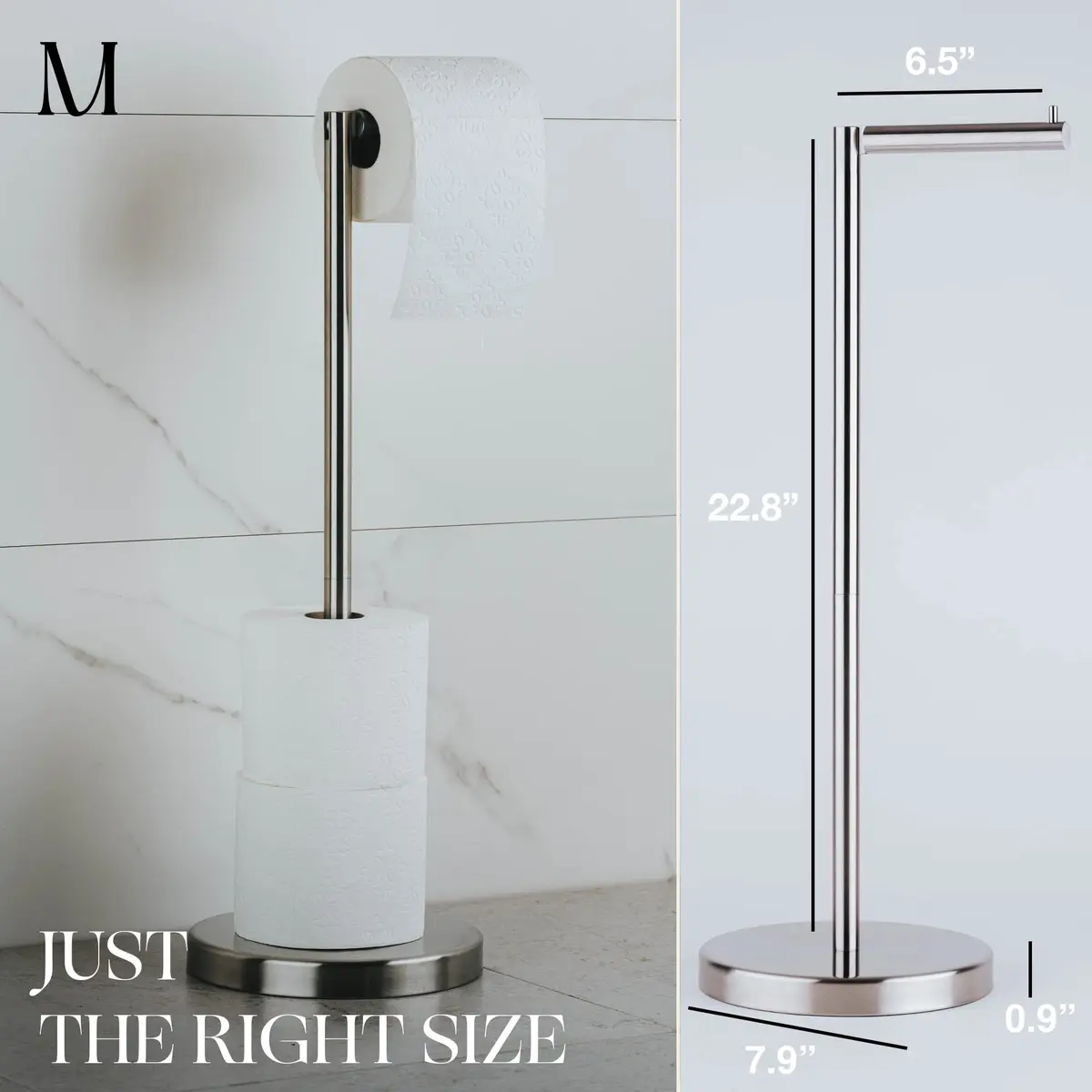 MARMOLUX ACC Free Standing Toilet Paper Holder Stand, Brushed Steel | Modern & Durable Bathroom Storage - view 2