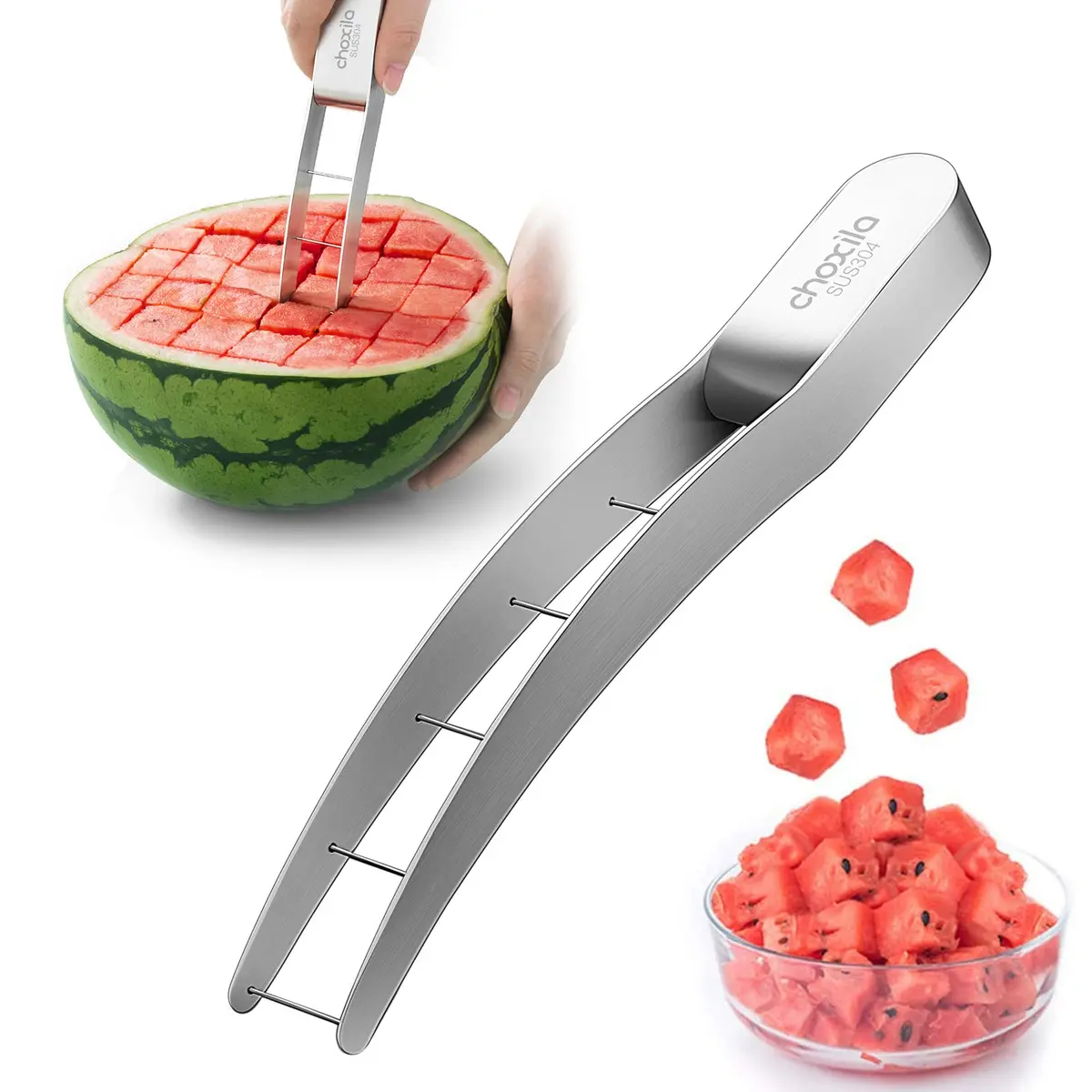 choxila Watermelon Cutter Slicer 9.44in Stainless Steel | Safe Cube Maker for Kitchen - main product image