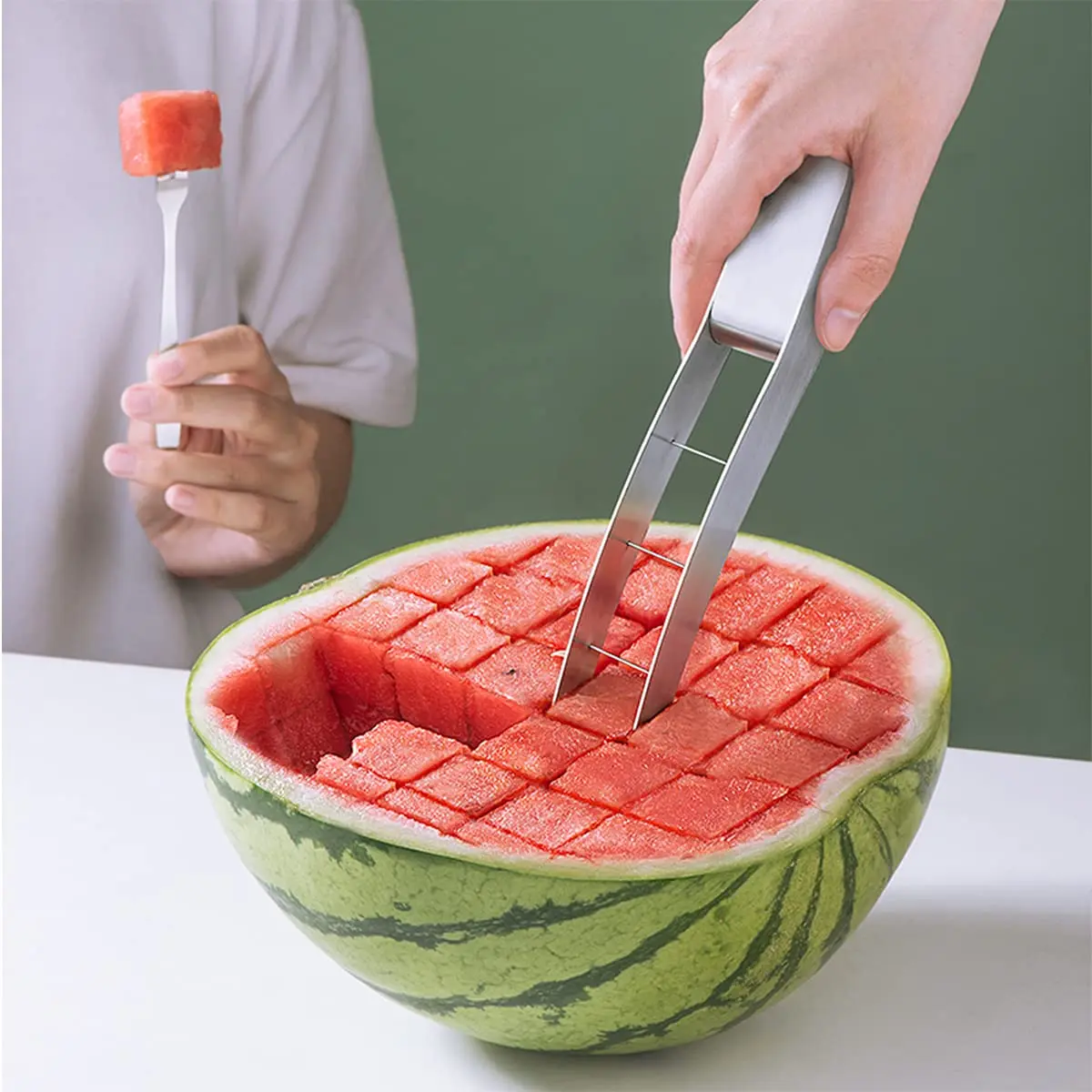 choxila Watermelon Cutter Slicer 9.44in Stainless Steel | Safe Cube Maker for Kitchen - view 3