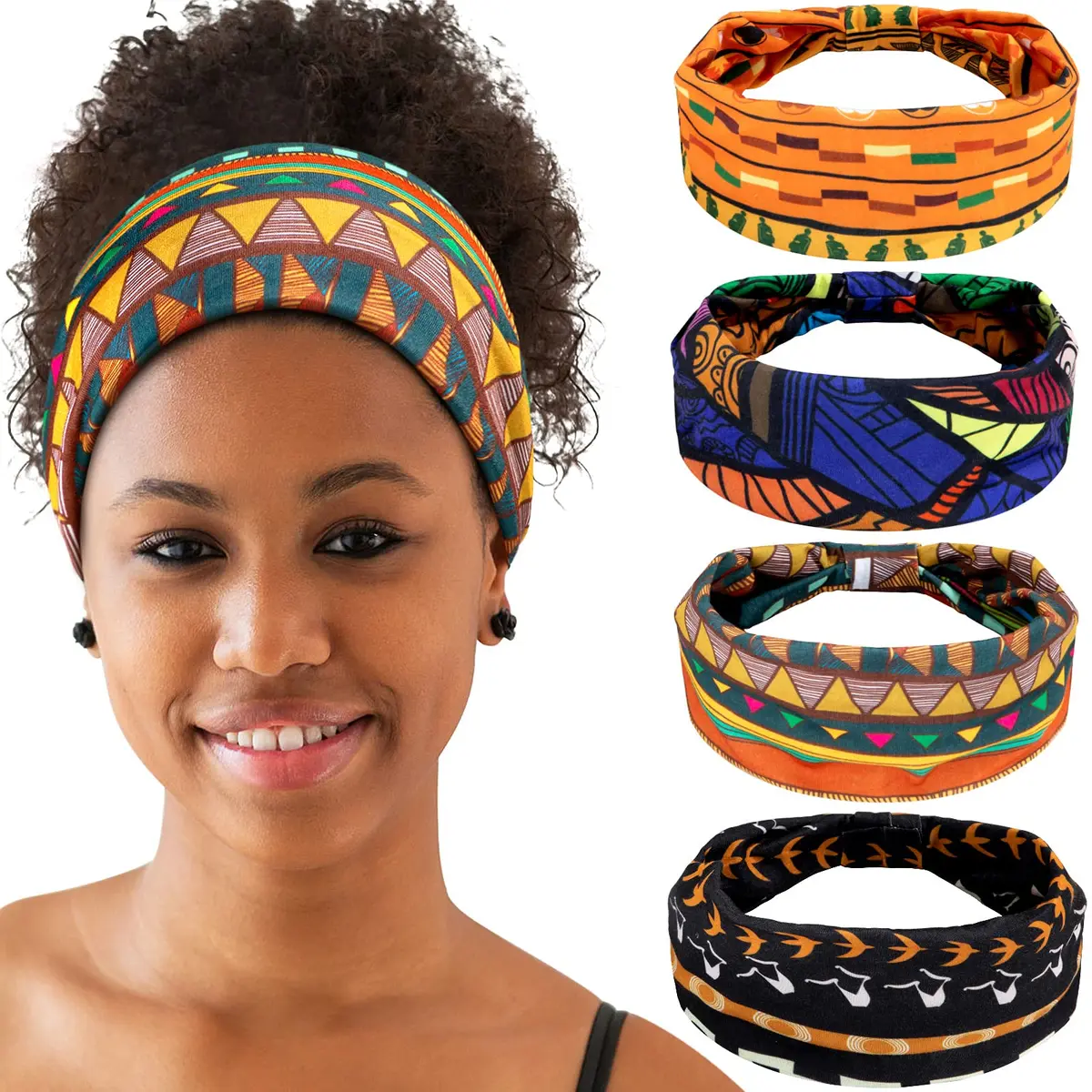 WILLBOND 4 Pcs African Headbands Wide Knotted for Women, Vintage Series | Vibrant Boho & African Style Patterns - main product image