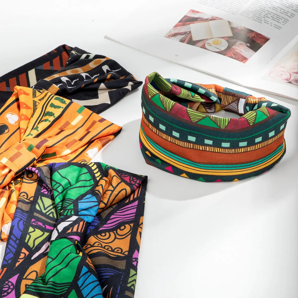 WILLBOND 4 Pcs African Headbands Wide Knotted for Women, Vintage Series | Vibrant Boho & African Style Patterns - view 6