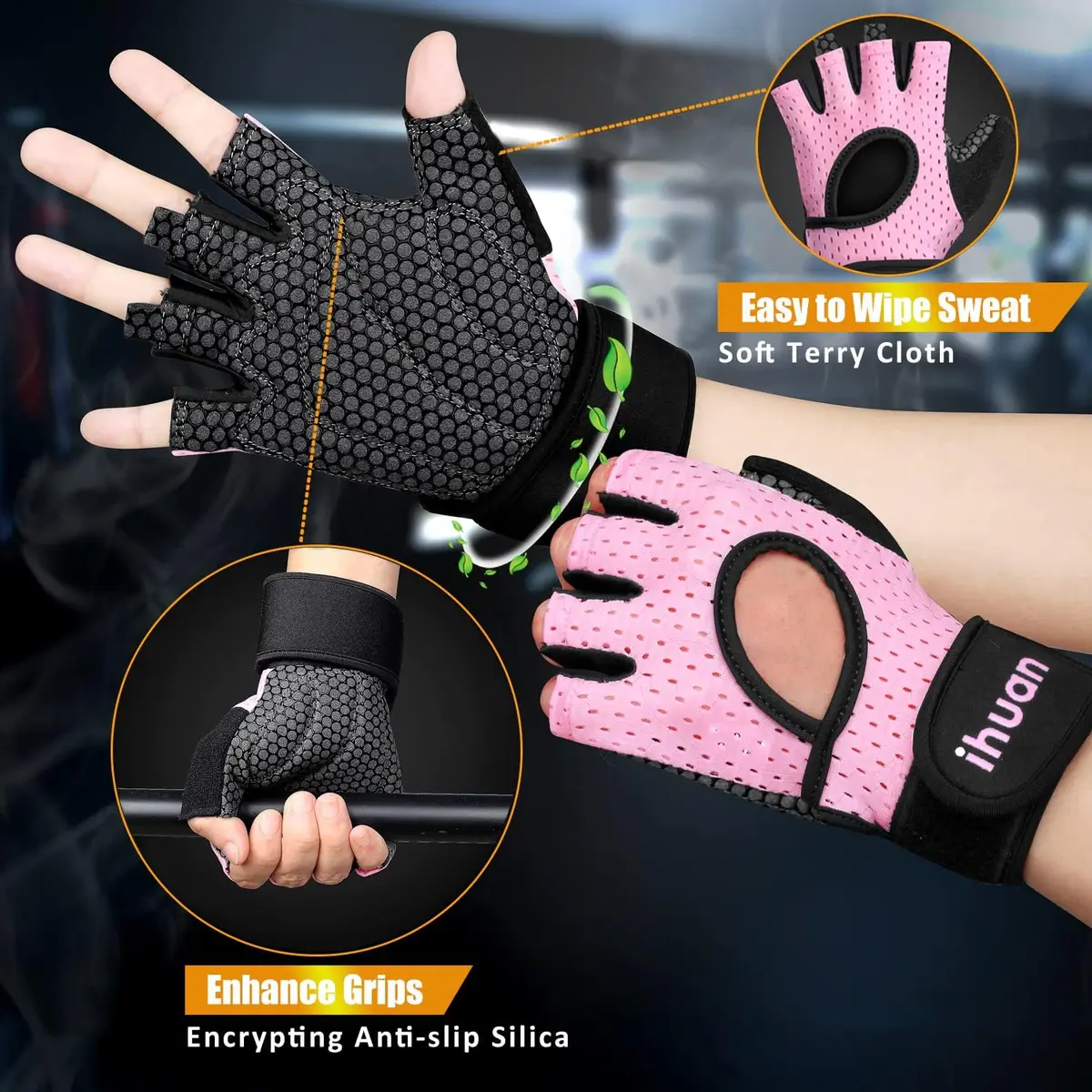 ihuan Breathable Weight Lifting Gloves: Fingerless Workout Gym | Wrist Support | Enhance Palm Protection | Extra Grip for Fitness - view 5