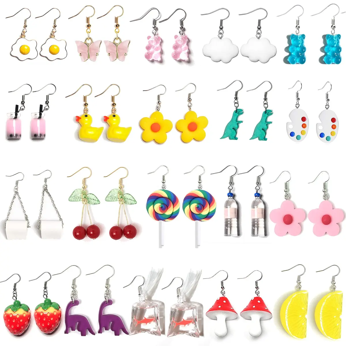 MGGFBLEY 20 Pairs Fun Dangle Earrings Set | Cartoon & Food Themes - main product image