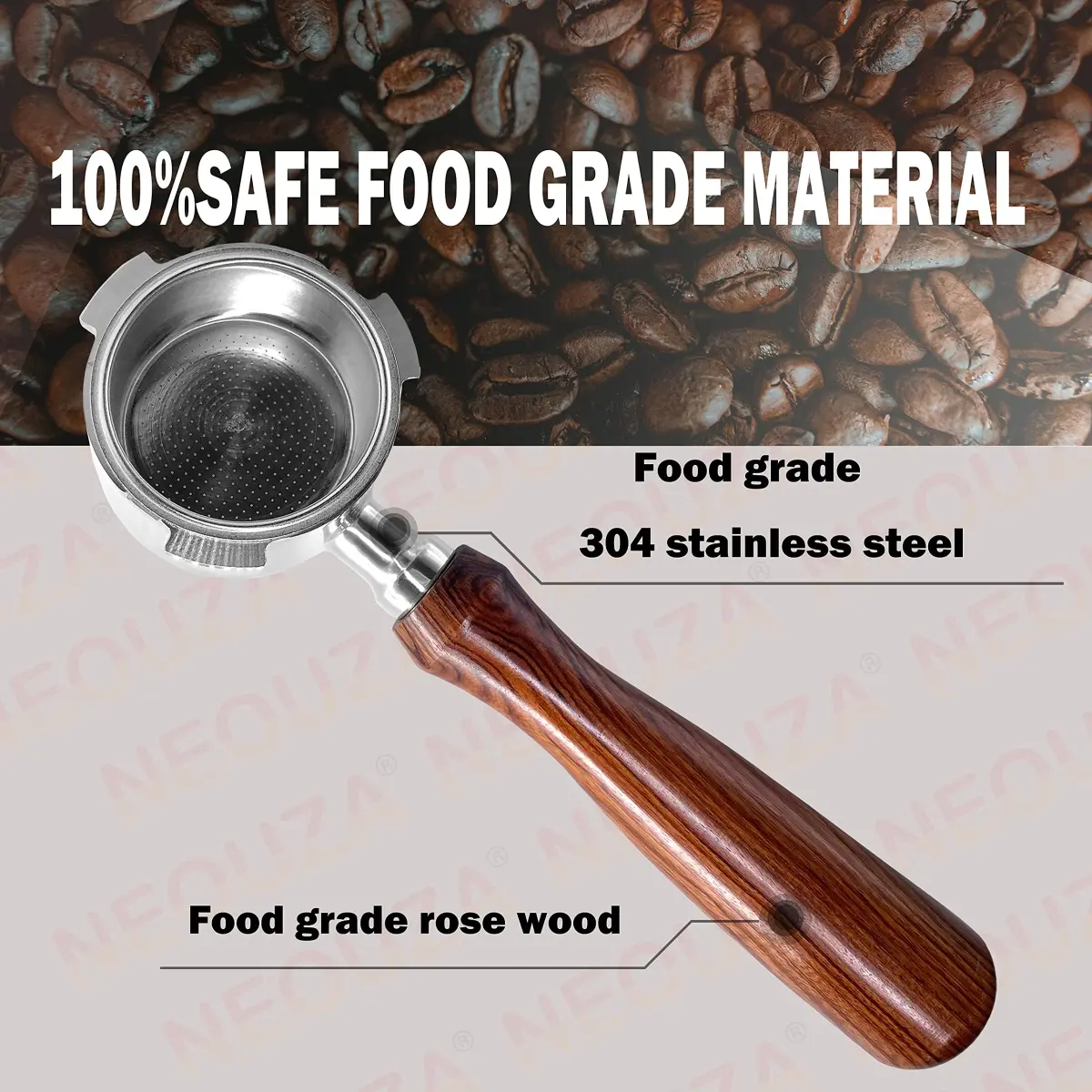NEOUZA 51mm Bottomless Portafilter with Rosewood Handle | Includes Basket, Spoon, Mat, Brushes (1-Pack) - view 5