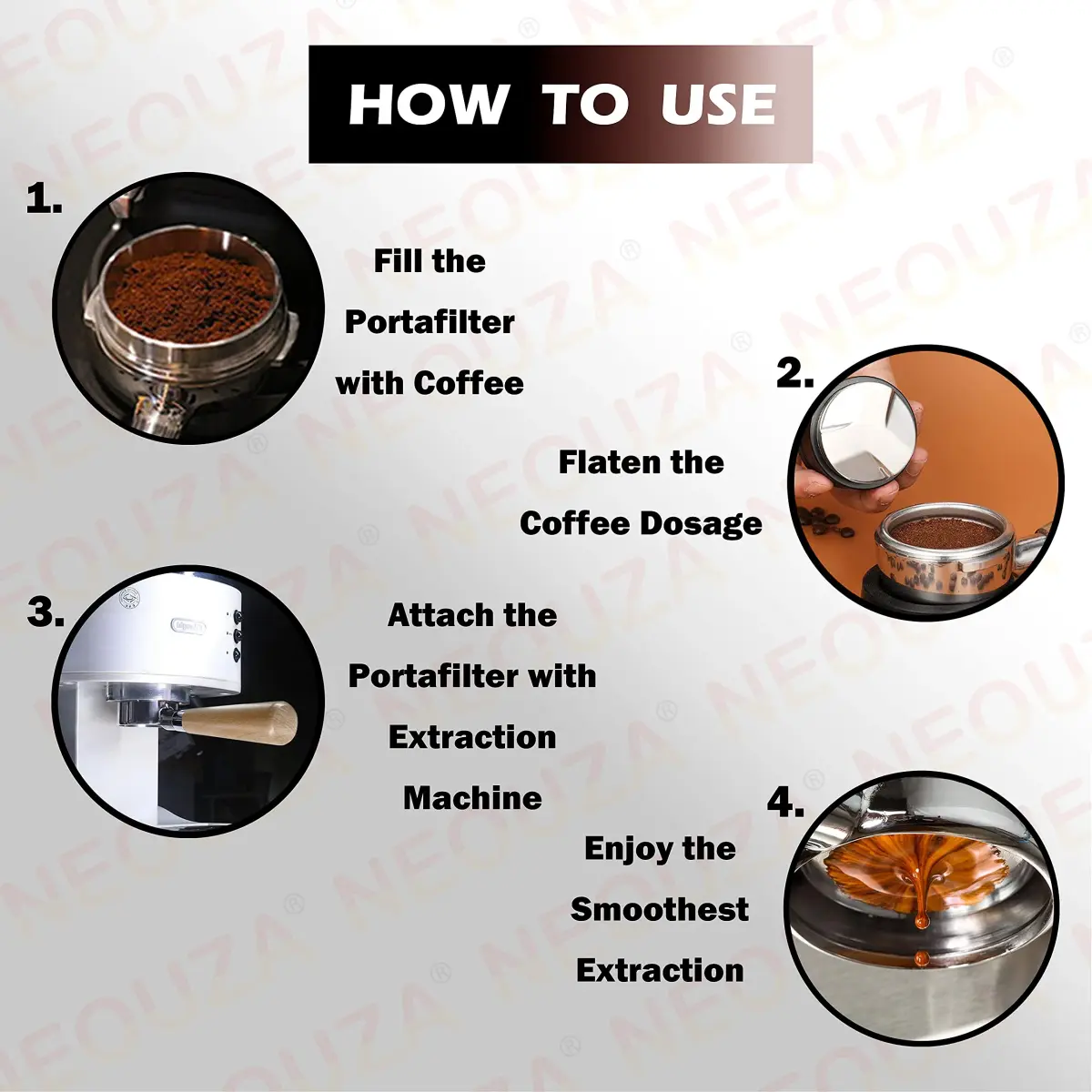 NEOUZA 51mm Bottomless Portafilter with Rosewood Handle | Includes Basket, Spoon, Mat, Brushes (1-Pack) - view 6