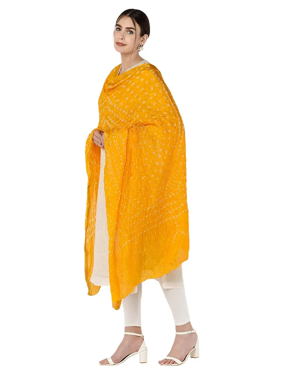 DUPATTA BAZAAR Women's Yellow Bandhini Silk Dupatta | Versatile 2.4m Silk Accessory - view 4