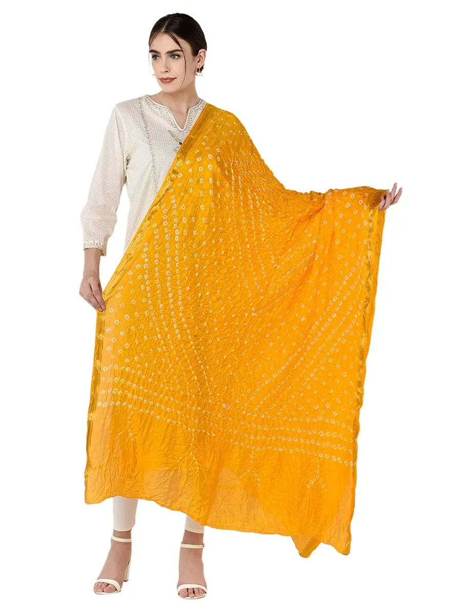 DUPATTA BAZAAR Women's Yellow Bandhini Silk Dupatta | Versatile 2.4m Silk Accessory - main product image