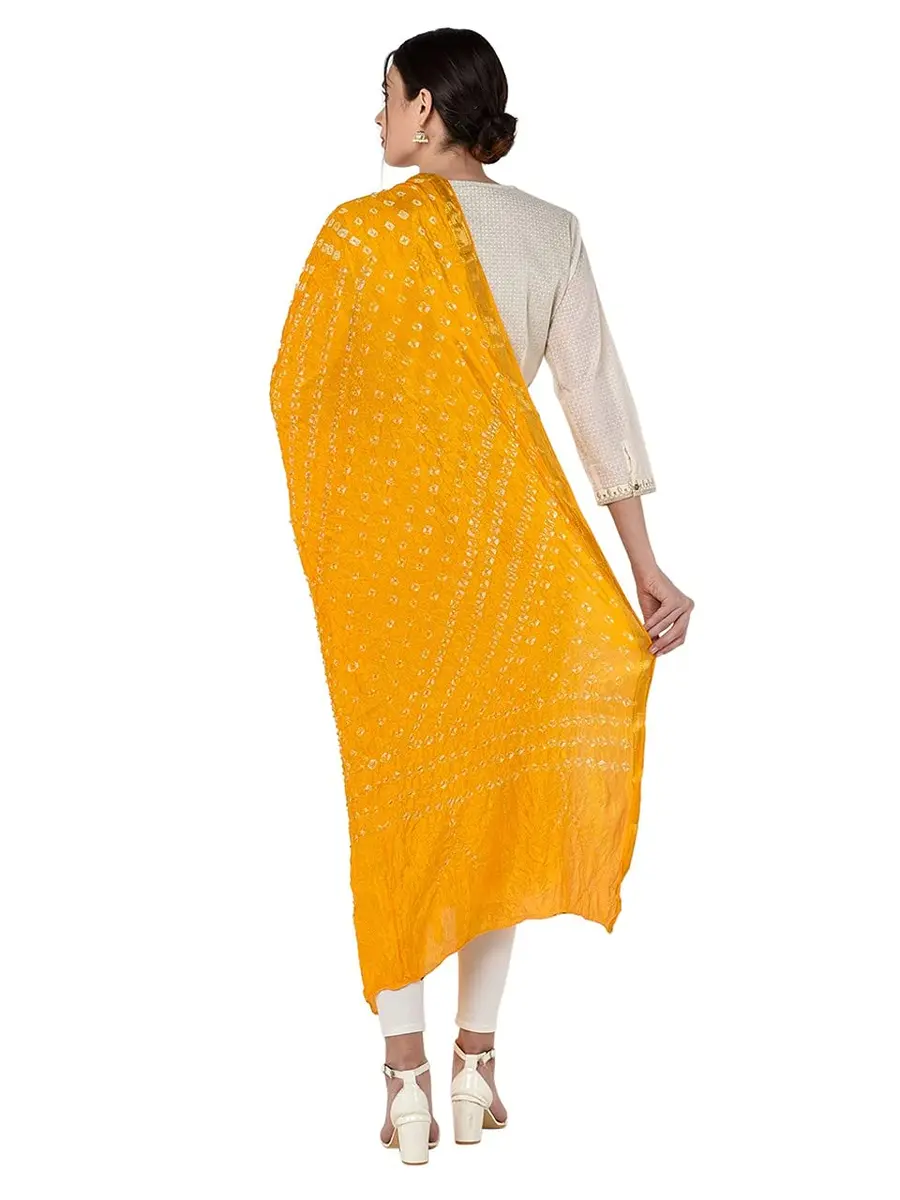 DUPATTA BAZAAR Women's Yellow Bandhini Silk Dupatta | Versatile 2.4m Silk Accessory - view 7