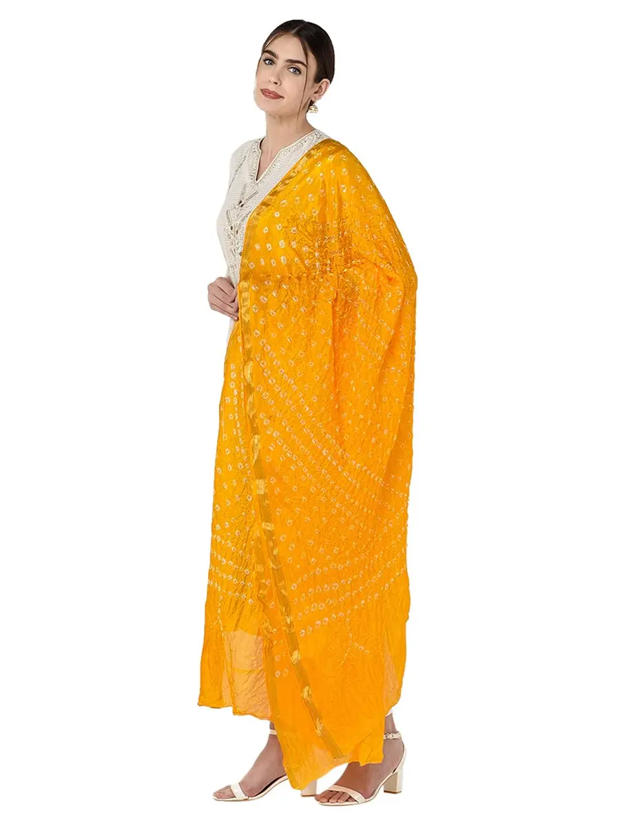 DUPATTA BAZAAR Women's Yellow Bandhini Silk Dupatta | Versatile 2.4m Silk Accessory - view 2