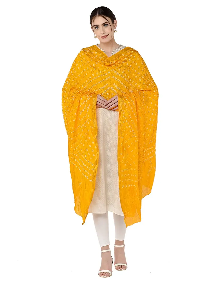 DUPATTA BAZAAR Women's Yellow Bandhini Silk Dupatta | Versatile 2.4m Silk Accessory - view 3