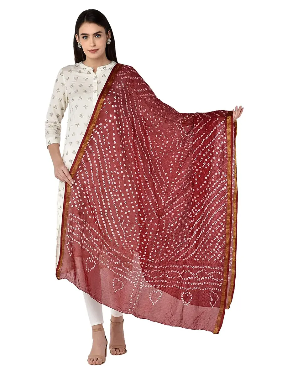DUPATTA BAZAAR Women's Maroon Bandhini Silk Dupatta | Versatile 2.4m Silk Accessory - main product image
