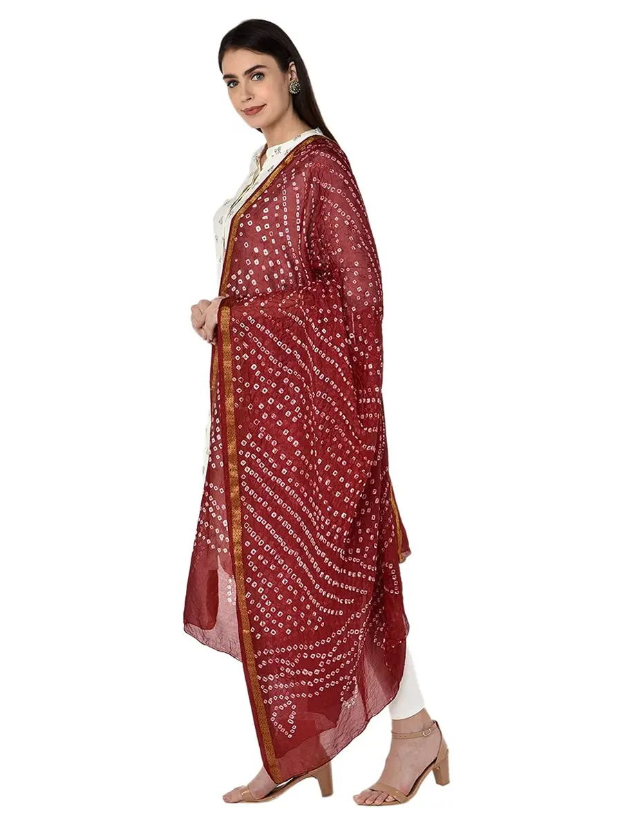 DUPATTA BAZAAR Women's Maroon Bandhini Silk Dupatta | Versatile 2.4m Silk Accessory - view 2