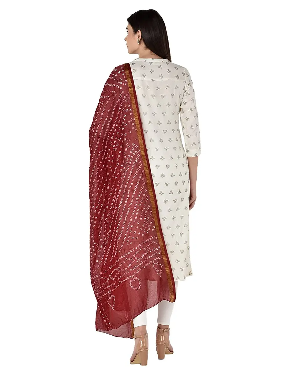 DUPATTA BAZAAR Women's Maroon Bandhini Silk Dupatta | Versatile 2.4m Silk Accessory - view 3