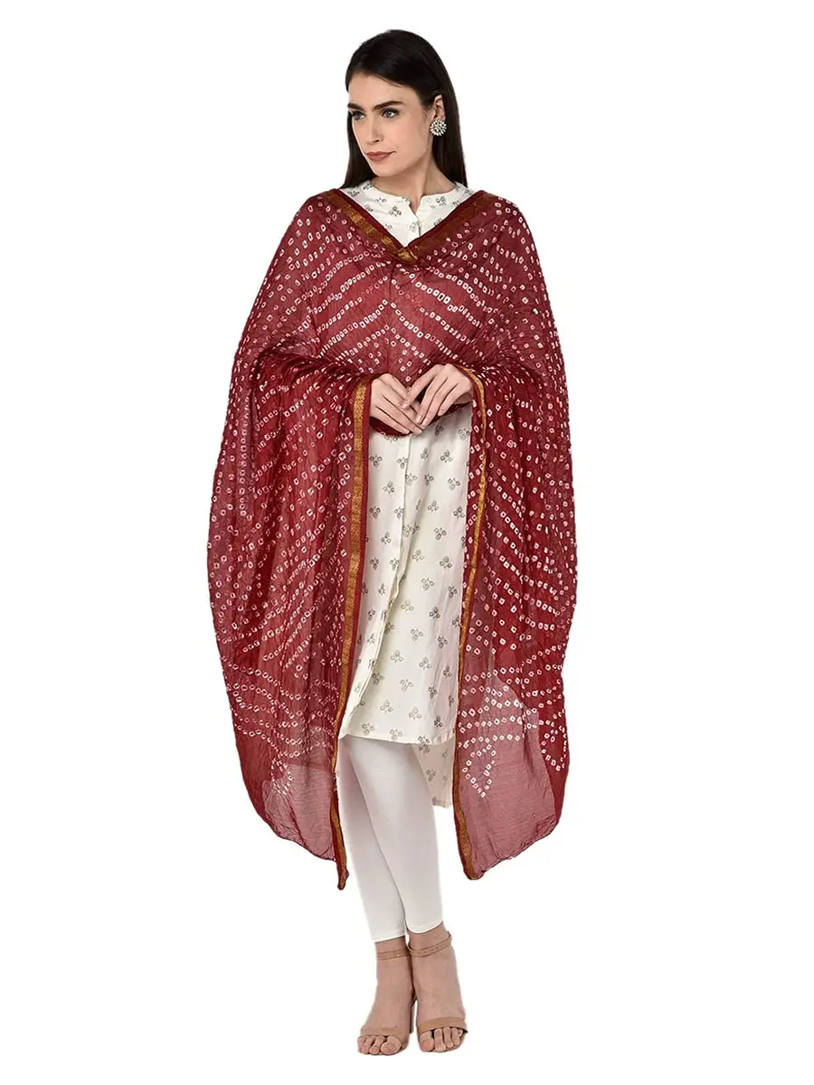 DUPATTA BAZAAR Women's Maroon Bandhini Silk Dupatta | Versatile 2.4m Silk Accessory - view 4