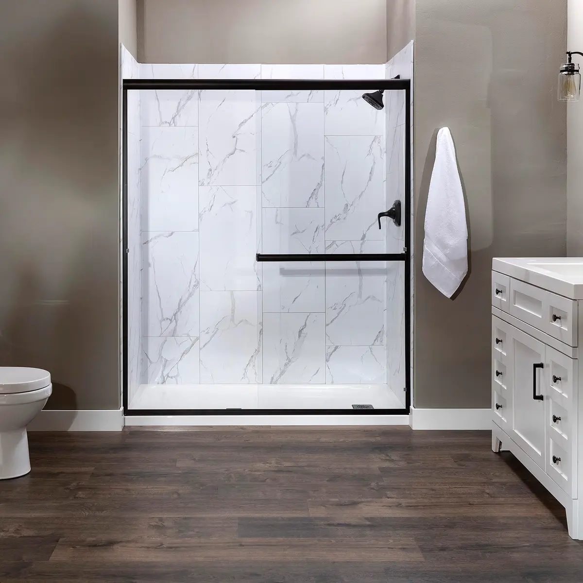 Palisade 25.6 in. x 14.8 in. Vinyl Wall Tiles in Carrara Marble (8 Pack) | Elegant DIY Natural Stone Look - view 3