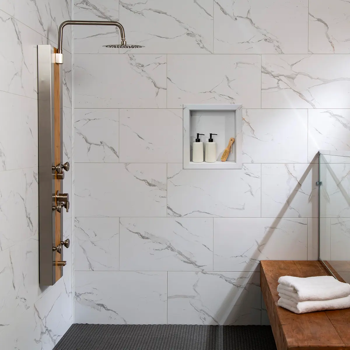 Palisade 25.6 in. x 14.8 in. Vinyl Wall Tiles in Carrara Marble (8 Pack) | Elegant DIY Natural Stone Look - view 4