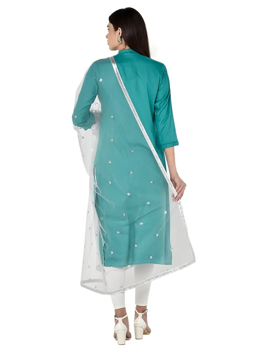 DUPATTA BAZAAR Women's Embellished Silver Net Dupatta 2.4 meters (8 ft) | Festive & Special Occasion Wear - view 5